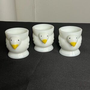 Vintage Opalex milk glass egg cups 3 count handpainted made in France